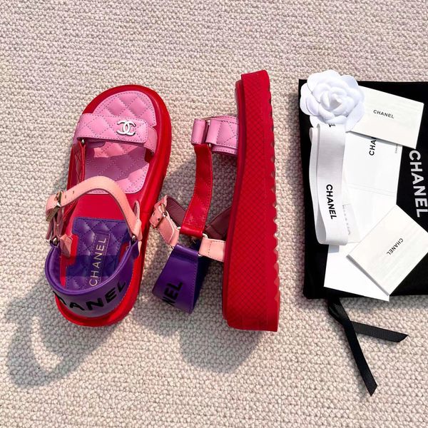 

2022 New Top designer Candy color Sheepskin leather chunky casual sandals light calfskin women shoes size 35-41 With Original Box, Pink red