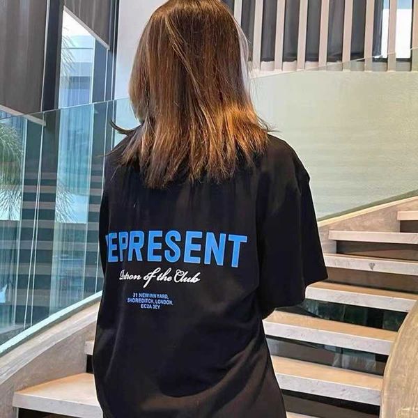 

2023 men's and women's fashion t shirt western european brand designer rep blue banner vintage loose letter high street, White;black
