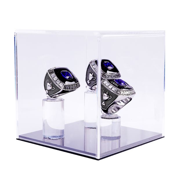 

3 slot championship ring display case box | baseball ring softball ring box, Black;white