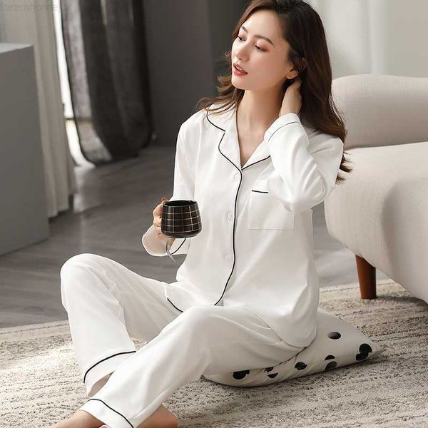 

100% cotton pajamas for women pj full sleeves pijama mujer invierno button-down winter sleepwear set women white cotton pyjamas 0222