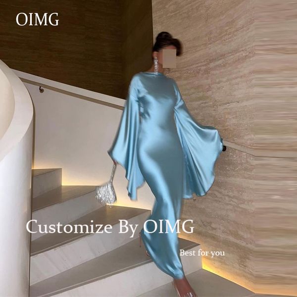

party dresses oimg light blue silk arabic women formal flare long sleeves criss cross straps back simple prom evening gowns 230222, White;black