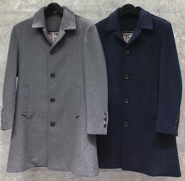 

men's wool blends fashion long coat cashmere back three colors bar korean style thick striped en jacket clothing xxl 230222, Black