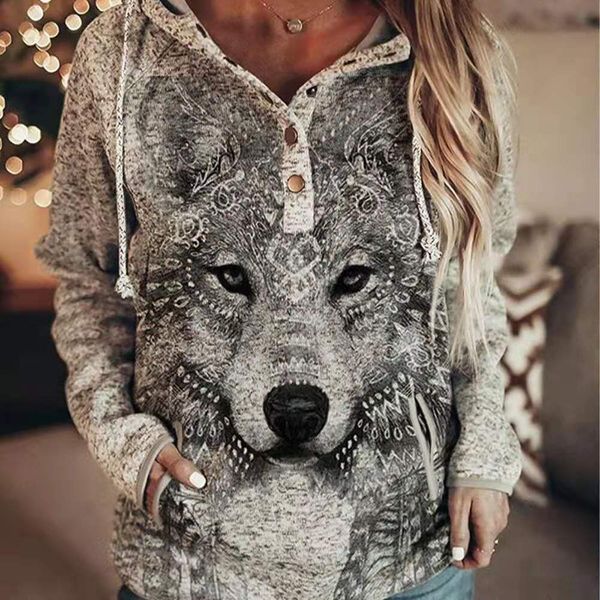 

women's hoodies sweatshirts wolf hoodie fashion oversized vintage sweats girls coat sweatshirt hooded pullover owl tracksuit autumn 230, Black