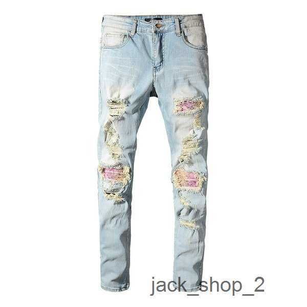 

6dgo mens designer classic skinny am jeans printed destruction men street motorcycle ripped black and blue jean 7 ac7e