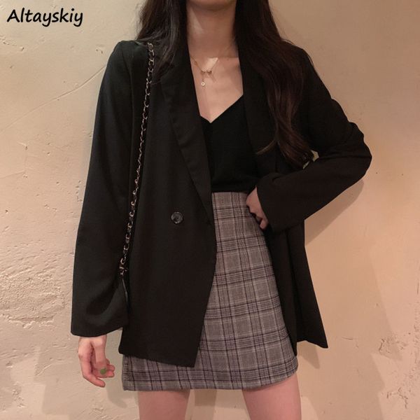 

womens jackets blazers women chic solid korean teens longsleeve harajuku loose office singlebutton spring stylish fashion breathable thin 23, Black;brown