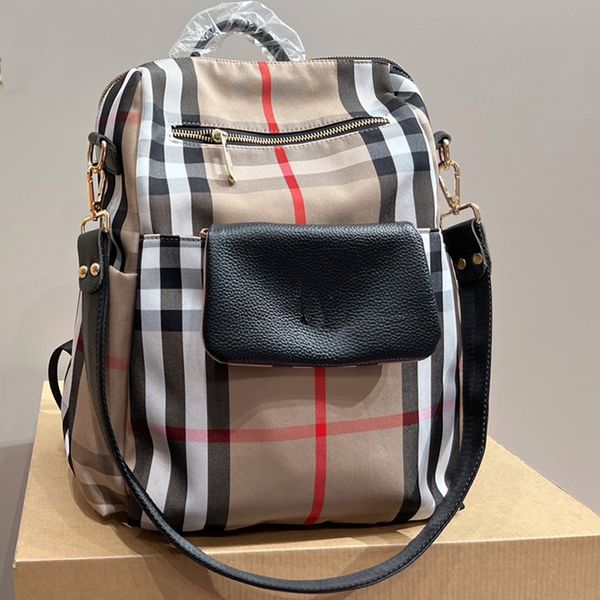 

men women backpack shoulder bags handbag purse backpacks fashion check stripe canvas schoolbag tartan patchwork color satchel large capacity
