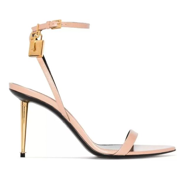 

tom-fords-heels designer tom-fords sandals women shoes elegant padlock pointy naked shoes with box hardware lock and key woman metal stilett, Black