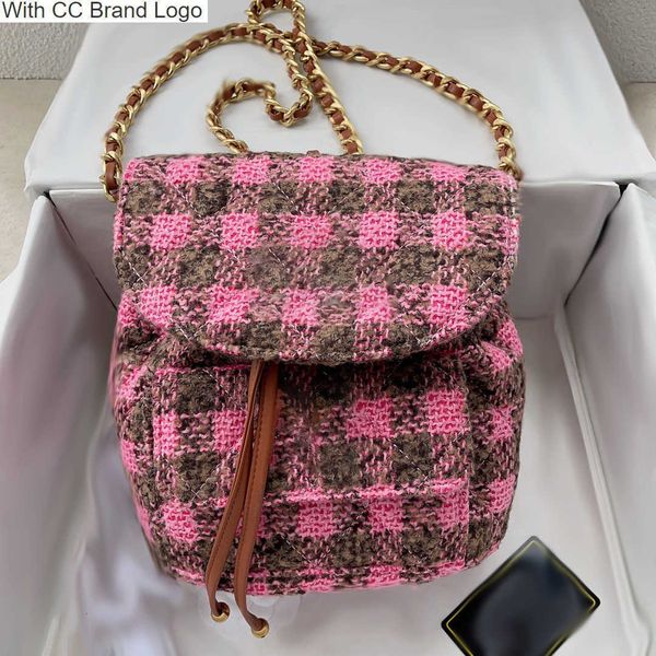 

cc backpack style 22k college plaid woolen backpack womens designer tweed bags classic quilted enamel buckle vintage cross fall winter outdo