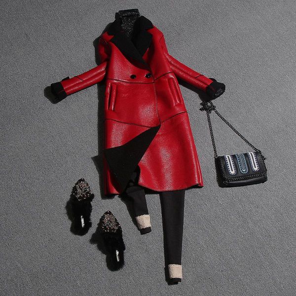 

women's jackets leather long solid color and wool autumn coat 230222, Black;brown