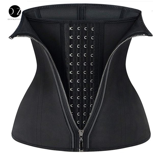 

waist tummy shaper latex trainer corset zipper cincher slimming belly belt trimmer women control sheath girdle strap black hooks 230221