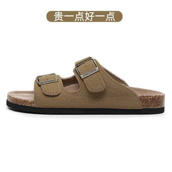 

designer birkinstock slippers outlet bucken shoes cork slippers men's korean version new summer trend non-slip lovers large size one-wo, Black