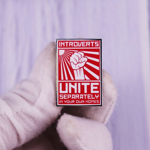 

introverts unite separately in your own homes pin brooch, Blue