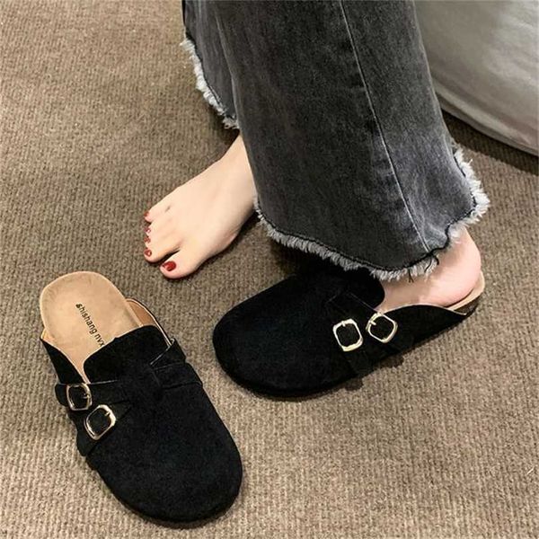

designer birkinstock slippers outlet boken baotou slippers women wear half-2023 spring and autumn korean version of big head ugly cute w7foq, Black