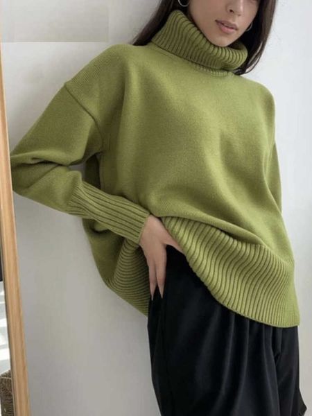 

korean fashion 2022 women sweaters women's knit pullover turtleneck loose long sleeve casual sweater keep warm 230222, White;black