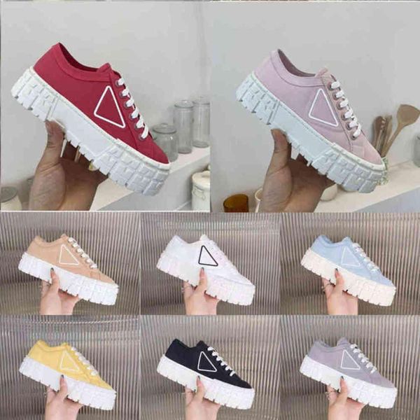 

with box prad double wheel casual shoes women nylon designer shoe gabardine classic canvas sneakers fashion platform heighten trainers de fv, Black