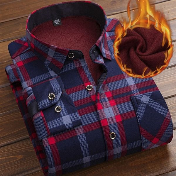 

men's casual shirts autumn winter thicken fleece men business plaid long sleeve warm clothes turn down collar button up classic 230221, White;black