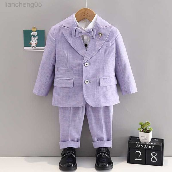 

clothing sets boys dress suit set autumn winter flower child wedding birthday party performance come kids blazer vest pants bowtie clothes w, White