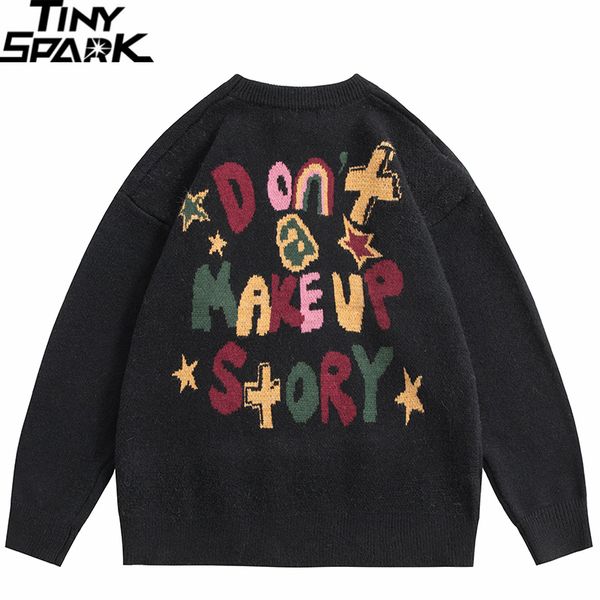 

men s sweaters 2023 men streetwear colorful letters stars graphic hip hop knitted casual loose pullover clothing 230221, White;black