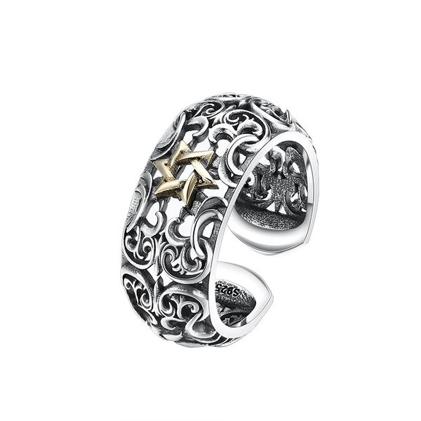 

star scroll hollowed out band rings mens antique silver adjustable ring punk vintage handmade deisnger jewelry accessories gift