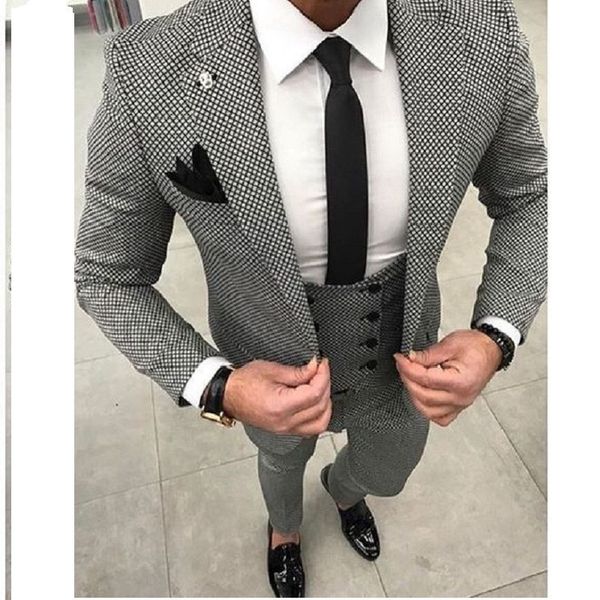 

men's suits blazers tailor made black white checke suit for men slim fit formal groom prom blazer 3 piece tuxedo fashion jacket man ter, White;black