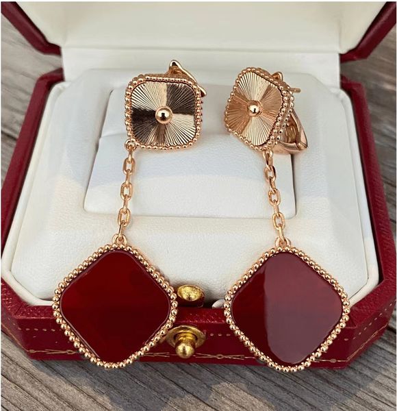 

style 13 lucky four leaf clover dangle earrings korean style net red long tassel elegant women, Golden;silver