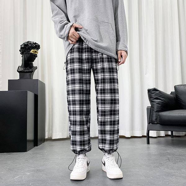 

men's pants summer lightweight plaid hip hop oversized casual korean harem sweatpants harajuku fashion streetwear jogger 230221, Black