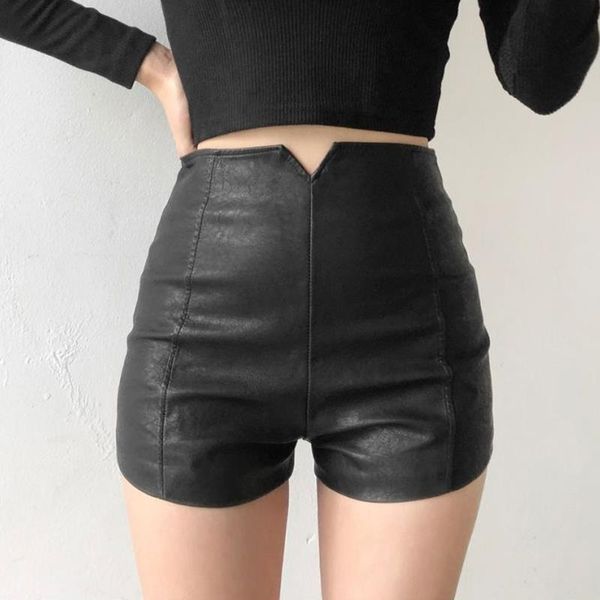 

women's shorts female high waist bodycon black pu leather 230222, White;black