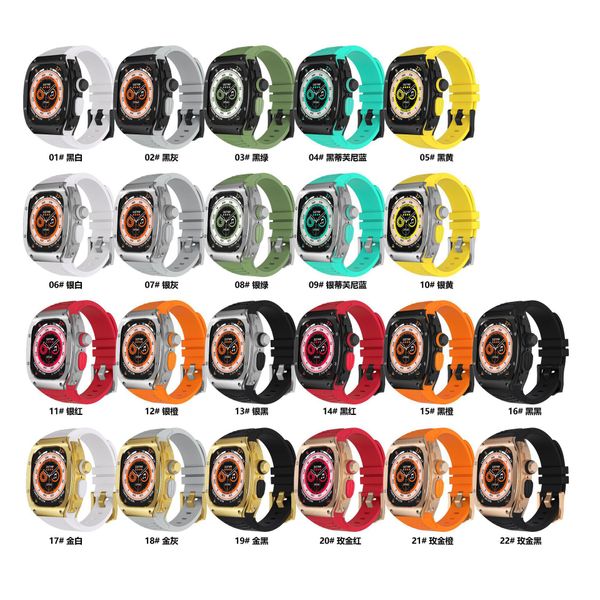 

Stainless Protector Cover Steel Case Band Silicone Straps Luxury Modification Kit for Apple Watch Ultra 49mm Metal Case Strap for iWatch Series 8 Bracelet i