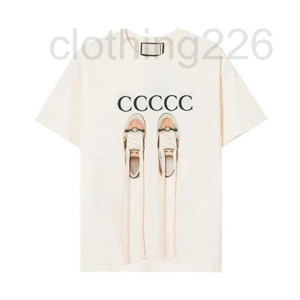 

designer 2022 summer new pure cotton shoelaces short sleeve men and women of the same style couples round neck internet red lace-up letter s, White