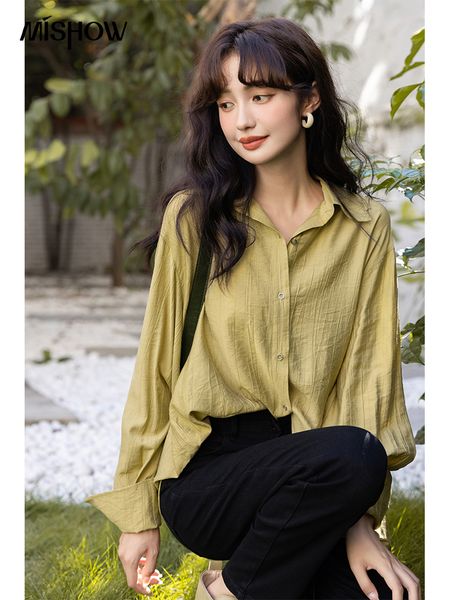 

women's blouses shirts mishow autumn women's shirts french polo-neck temperament pleated single breasted long sleeve office lady, White