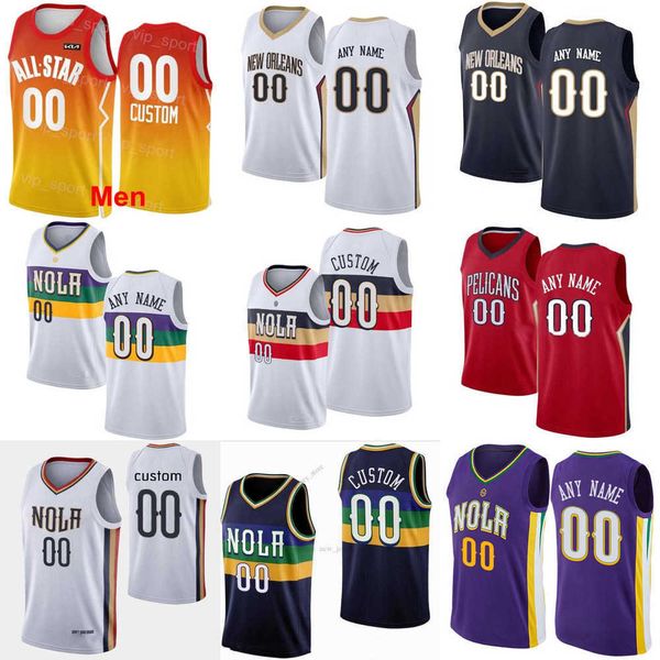 

2023 all-star men women youth new orleans''pelicans''custom zion 1 williamson 32 e.j. liddell 41 garrett temple cj 3 mcc, Black;red