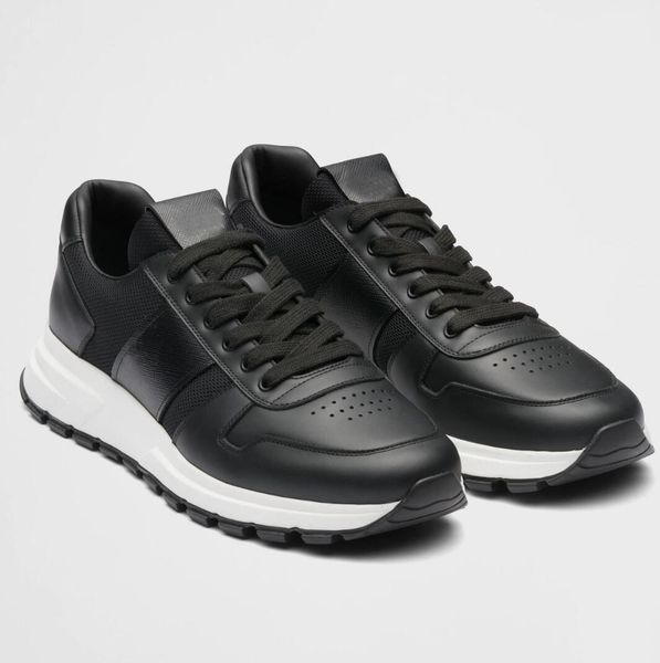 

famous brand prax 01 men sneaker shoes brushed leather trainers man technical rubber re-nylon runner sports lug sole casual walking eu38-46, Black