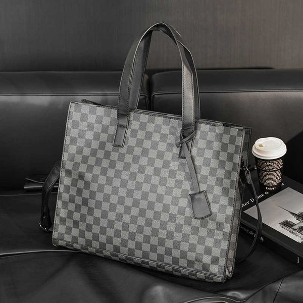 

briefcases autumn new men's checked handbag daily leisure shoulder bag tote bag personality file messenger 230223