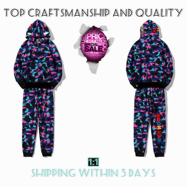 

craftsmanship mens hoodies suit apes hoodie designer jacket shark pullover tiger full zip color harajuku sweatshirt fashion co-branding camo, Black