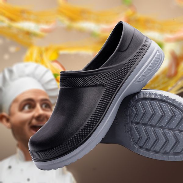

slippers men chef shoe non slip waterproof oil proof kitchen work cook for master restaurant sandal plus size 49 230223, Black