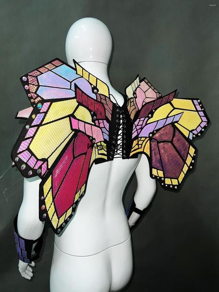 

stage wear future show costumes model catwalk men laser armors butterfly costume set alien tech armor spaulders, Black;red