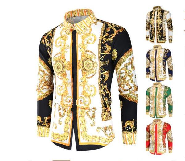 

golden lion pattern 3d print men shirts long sleeve turn-down collar button fashion baroque style men's streetwear clothing, White;black