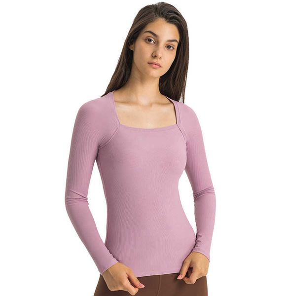 

tracksuits lululen womens ribbed long sleeve shirt tight fit elastic yoga t shirts fitness sports stretchy skin-friendly t-shirt women for, White