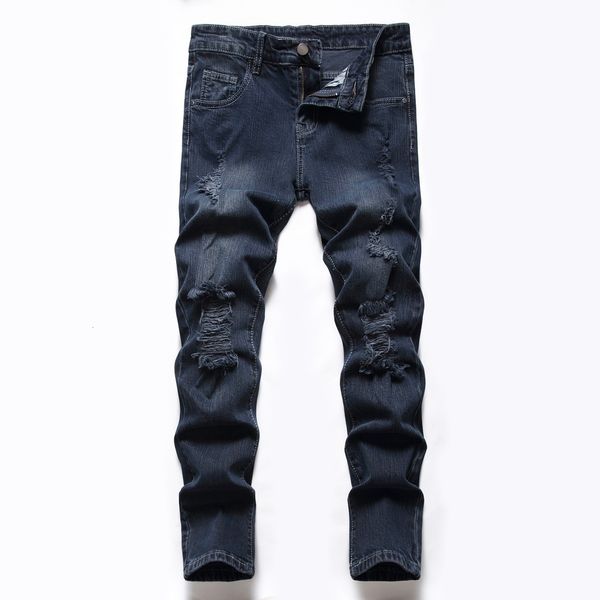 

jeans children four seasons boys casual straightleg ripped stretch denim trousers big kids washed basic clohtes 616 230223, Blue
