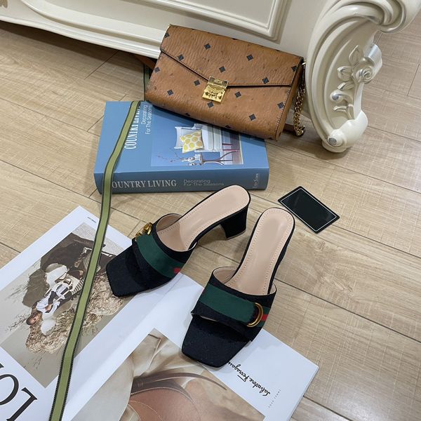 

double g heeled sandals luxury designer womens slippers chunky square toe block heels summer shoes slip on slides open toes shoe women red g, Black