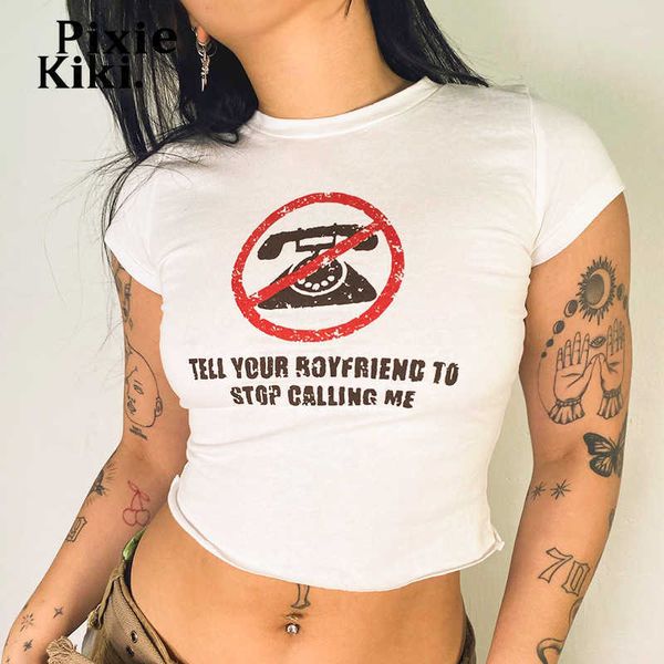 

women's t-shirt pixiekiki slogan printed graphic t shirts streetwear fashion 2023 summer clothes for women casual white crop p85-ai10 l