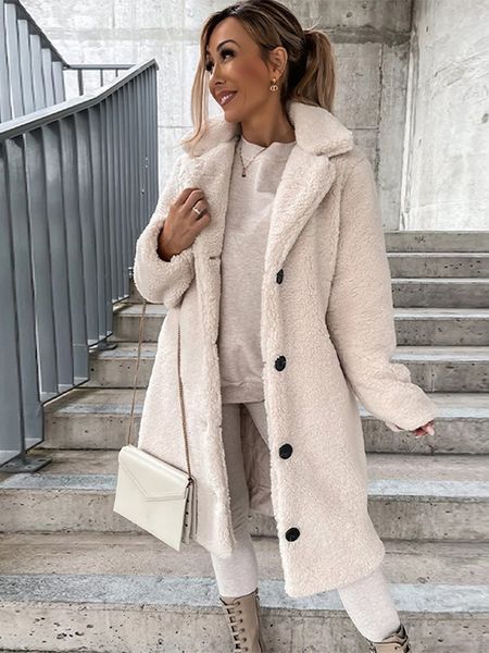 

women's jackets 2023 women coat faux wool winter warm outerwear fashion teddy plush overcoats female solid single breasted streetwear, Black;brown