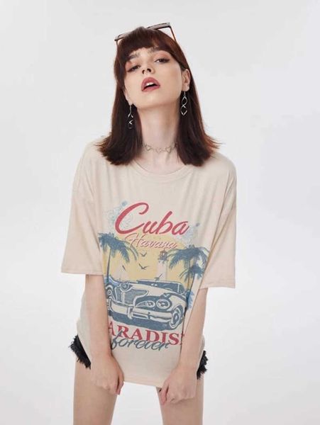 

women's t-shirt cuba havana vintage car tropical t-shirt women summer casual oversized vacation beach t shirt cute aesthetic holiday l, White