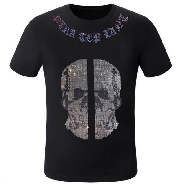 

man designer rhinestone men's t-shirts summer slim fit men's gifts streetwear o-neck, White;black