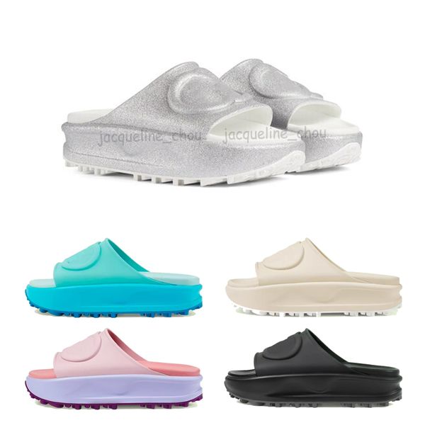 

women platform slippers designer sandals macaron thick bottom fashion slide summer beach shoes pink blue silver white black