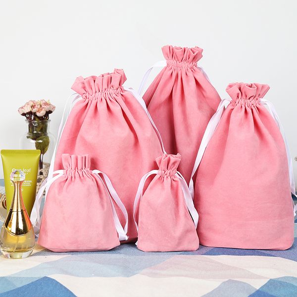 

waist bags 10pcslot sweet pinkgrey thicken velvet drawstring pouches christmas wedding jewelry candy party gift display packing 230223
