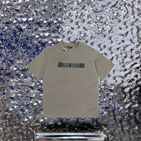 

xinxinbuy men designer tee t shirt 23ss paris destroyed letter print short sleeve cotton women white black khaki red xs-l, Black;brown