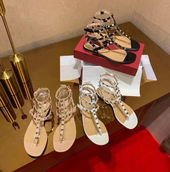 

designer sandals women's 2023 summer new flip flops sandals genuine leather casual versatile pin-toe flat roman sandals nude black whit