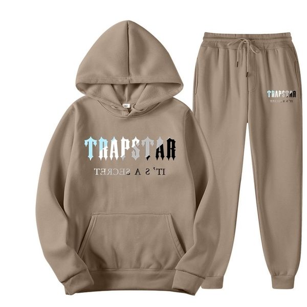 

printed mens trapstar tracksuits sportswear 2023 men colors warm two pieces set loose hoodie sweatshirt pants jogging xewm, Gray