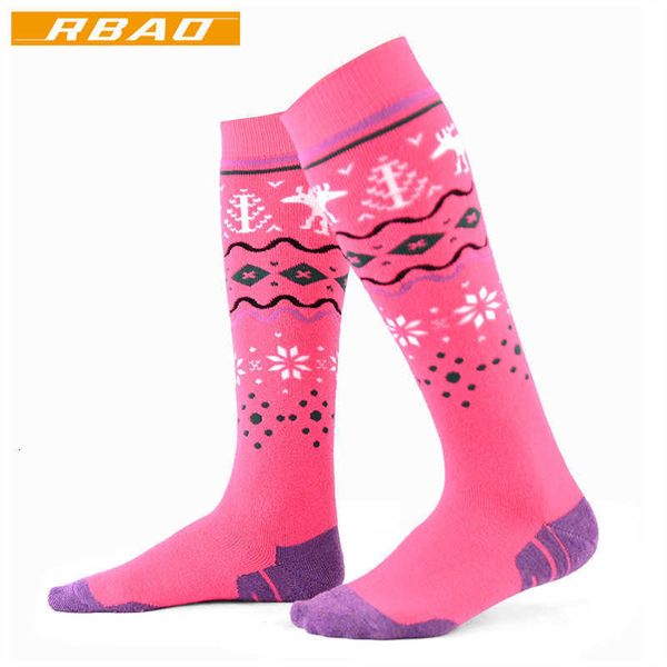 

1 ski socks for adults thickened long-tube high-socks for sports single-board double-board snow socks, Pink;yellow